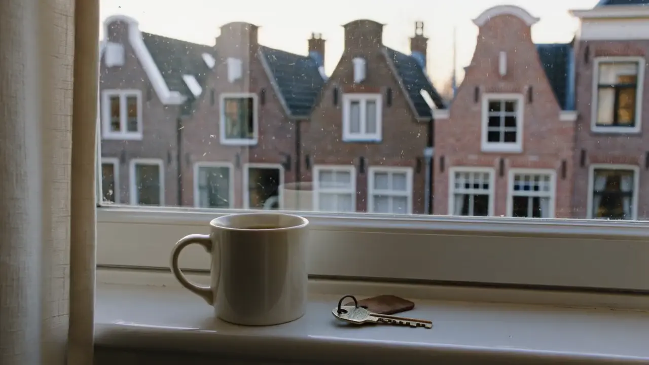 Sleutelbos op de vensterbank van een nieuwe woning